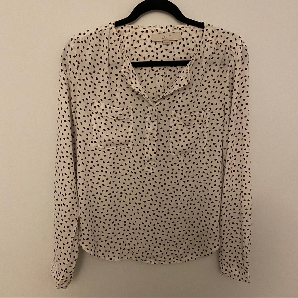 LOFT dot pattern 1/2 button up long sleeve blouse